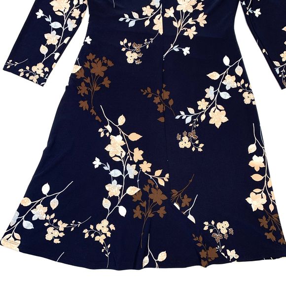 Chaps Floral Ruched 3/4 Sleeves Sheath Dress Size M - Picture 7 of 11